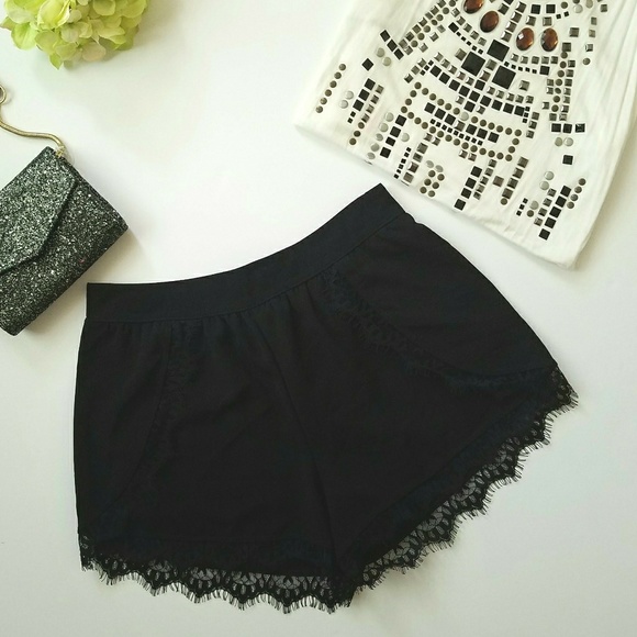 Francesca's Collections Pants - Blue Rain High Waist Shorts with Lace Detail
